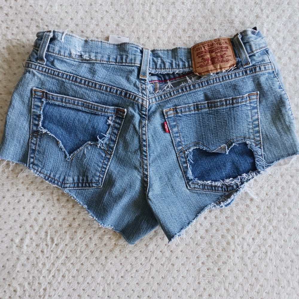 Levi cut off jean shorts. Distressed customized  unique one of a kind - Picture 11 of 15